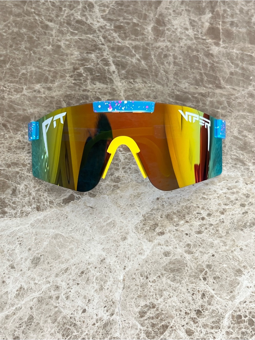 Pit Viper Mirrored Shield Sport Sunglasses with Yellow Nose Bridge - Picture 4 of 5